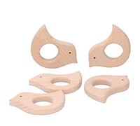 NIZUUONE The Shape of a Teether Wooden Bird Relieves Pain for Babies, The Toy Hang DIY for The Decoration of The Necklace, Pack 5