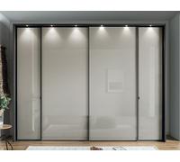 Nizza Sliding Wardrobe - 4 Door - Champagne Glass and Havana Carcase