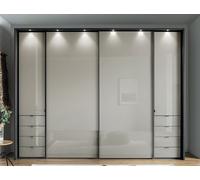 Nizza Sliding Wardrobe - 4 Door - Champagne Glass and Havana Carcase - 8 Drawers