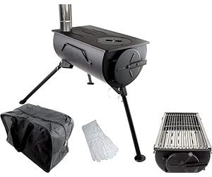 NJ Comfort Portable Wood Burning Stove BBQ Cooker Tent Heater Firepit Bag + GRILL