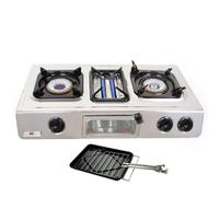 NJ Commerce Nj G-87 Stainless Steel Camping Gas Stove 3 Burners With Grill & Oven 9.7Kw