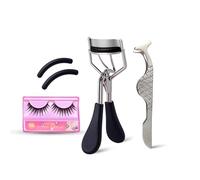 NJ Eyelash Curler with Tweezer & False Eyelash, Professional Lash Curler with 10 Silicone Refill Pads No Pinching or Pulling Natural Curling & Lifting Lash Set for Women (Black)