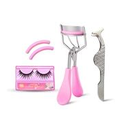 NJ Eyelash Curler with Tweezer & False Eyelash, Professional Lash Curler with 10 Silicone Refill Pads No Pinching or Pulling Natural Curling & Lifting Lash Set for Women (Pink)