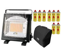 NJ-H1 Portable Lightweight Gas Heater Camping Stove Butane Outdoor 1.7kW Piezo with Carry Bag Canisters (Gas Heater + Bag + 8 canisters)