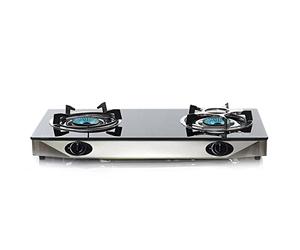 NJ NGB-S2 Indoor Gas Stove - 2 Burner Portable Gas Hob LPG Cooker Cooktop for Caravan Black Glass Freestanding Table Top for Home Kitchen Camping Garden Catering 6.8kW