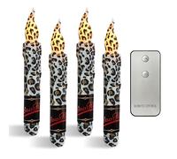 NJAO HOO LED Flameless Short Taper Candles with Remote, 6.7 Inch Leopard Print Candlesticks Dripless Battery Operated Flame for Fireplace Holiday Decor, Pack of 4