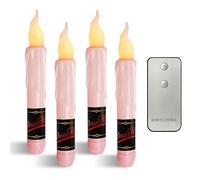NJAO HOO Real Wax LED Flameless Short Taper Candles with Remote, 6.7 Inches Pink Candlesticks, Dripless Battery Operated Flame Rustic Primitive Flameless Spring Candles for Home, Pack of 4