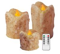 NjaoHoo LED Flameless Candles Battery Operated Real Wax Flickering Pillar Candle Set with Remote Control and Timer Rustic Primitive Lights Decor Vintage Candles, 2.3" 3" 4" Pack of 3(Ivory)