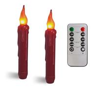 NjaoHoo Real Wax LED Flameless Christmas Short Taper Candles with Remote, 6.7 Inches Red Candlesticks, Dripless Battery Operated Flame Rustic Primitive Flameless Lights Holiday Decor, Pack of 2
