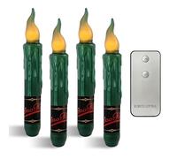 NjaoHoo Real Wax LED Flameless Short Taper Candles with Remote, 6.7 Inches Green Candlesticks, Dripless Battery Operated Flame Rustic Primitive Flameless Lights Holiday Decor, Pack of 4