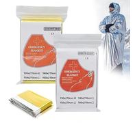 NJCXOLA Emergency Thermal Blanket, 210 x 130 cm, Thermal Blanket, Double-Sided Thermal Blanket, Rescue Blanket, Protects Against Cold, Rain, Gold/Silver (2 Pieces)