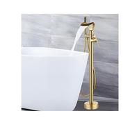 NJDQFA Freestanding Bathtub Faucet,Floor Mount Tub Filler Swivel Spout Single Handle,Brass High Flow Stand Alone Tub Faucet with Handheld Sprayer,Brushed Gold,Bracket