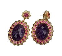 NJFSWNXOR Purple Amethyst Oval Shape Cubic Zirconia Pave Bezel Set Dangle Stud Earrings