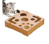Njidher Scratching Puzzle for Cats to Enrich as a Play Box, Wooden Activity Board Labyrinth, Claw File Box with Bell Ball for Cats - For Dogs House Indoor Toy
