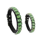 NJIEzhao Diamond pet collar Bling Rhinestone Dog Collars Pet PU Leather Glass Crystal Diamond Puppy Collar(Green,M)