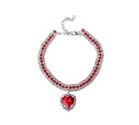 NJIEzhao Diamond pet collar Heart Shape Diamond Inlaid Pet Cat Collar Pets Shiny Crystal Collars Footprints Accessories(Red,L)