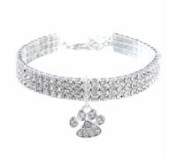 NJIEzhao Diamond pet collar Rhinestone Diamond Inlaid for Small Dog Kitten Collar Cats Footprints Necklace Pet(White-L)