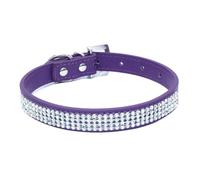 NJIEzhao Diamond pet collar Shiny Rhinestone Pet Collars for Small and Medium-sized Dogs,PU Leather Dog, Adjustable Size(PURPLE,XS)