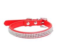 NJIEzhao Diamond pet collar Shiny Rhinestone Pet Collars for Small and Medium-sized Dogs,PU Leather Dog, Adjustable Size(Red,S)