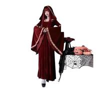 NJIEzhao Vintage Witch Dress Vintage Century Medieval Vampire Costume For Adults Women's Witch Dress Long With Red Hat Stage Clothing Accessories(Red dress+XL)