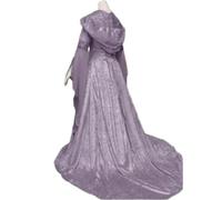 NJIEzhao Vintage Witch Dress Women Witch Dress Medieval Renaissance Maxi Train Devil Pagan Wedding Cos Costume Hooded Gown Robe(Purple,L)