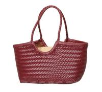 NJIEzhao Woven Beach Bag Handbags Women's Genuine Leather Shoulder Bag Weaving Casual Shopping Vintage Big Tote Purse Cowhide(Type A Burgundy,Small 40 cm long)
