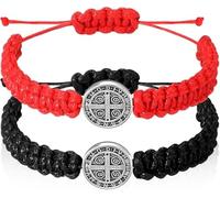 NJIEzhao Woven Rope Bracelet 2 Pcs Catholic Saint Benedict Medal Bracelets Adjustable Black and Red String Religious Jewelry Gifts for Men Women(Black and red String)