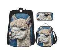 njkhbolk Alpaca Llama Print 3 In 1 Backpack Set With Lunch Bag And Pencil Case,Suitable Work,Picnic,Travel, Black, One Size
