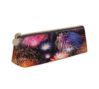 njkhbolk Beautiful Fireworks Print Triangle Leather Stationery Storage Bag,Zipper Pen Case for Pencils,Pens,Makeup