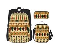 njkhbolk Bohemia Style Traditional African Pattern Print 3 In 1 Backpack Set With Lunch Bag And Pencil Case,Suitable Work,Picnic,Travel, Black, One Size