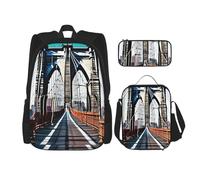 njkhbolk Brooklyn Bridge Print 3 In 1 Backpack Set With Lunch Bag And Pencil Case,Suitable Work,Picnic,Travel, Black, One Size