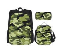 njkhbolk Camo Green Print 3 In 1 Backpack Set With Lunch Bag And Pencil Case,Suitable Work,Picnic,Travel, Black, One Size