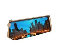 njkhbolk Chicago Reflected Print Triangle Leather Stationery Storage Bag,Zipper Pen Case for Pencils,Pens,Makeup