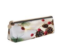 njkhbolk Christmas Garland with Lights Print Triangle Leather Stationery Storage Bag,Zipper Pen Case for Pencils,Pens,Makeup