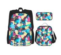 njkhbolk Coloured Zebra Print 3 In 1 Backpack Set With Lunch Bag And Pencil Case,Suitable Work,Picnic,Travel, Black, One Size