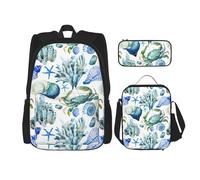 njkhbolk Crab Conch Print 3 In 1 Backpack Set With Lunch Bag And Pencil Case,Suitable Work,Picnic,Travel, Black, One Size