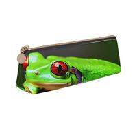 njkhbolk cute Red Eyes Tree Frogs Print Triangle Leather Stationery Storage Bag,Zipper Pen Case for Pencils,Pens,Makeup