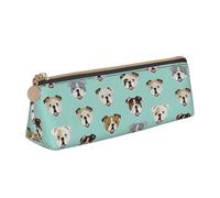 njkhbolk English Bulldog Faces Print Triangle Leather Stationery Storage Bag,Zipper Pen Case for Pencils,Pens,Makeup