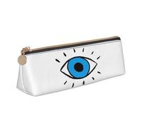 njkhbolk Evil eye Print Triangle Leather Stationery Storage Bag,Zipper Pen Case for Pencils,Pens,Makeup