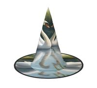 njkhbolk Fashion Beautiful White Swans On The Lake Print Halloween Full Hat,Foldable Cosplay Headwear,Costume Accessories