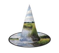 njkhbolk Fashion Reeds By The River Print Halloween Full Hat,Foldable Cosplay Headwear,Costume Accessories