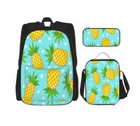 njkhbolk Fresh Pineapple Print 3 In 1 Backpack Set With Lunch Bag And Pencil Case,Suitable Work,Picnic,Travel, Black, One Size