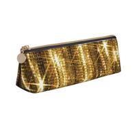 njkhbolk Gold Sequin Sparkle Print Triangle Leather Stationery Storage Bag,Zipper Pen Case for Pencils,Pens,Makeup