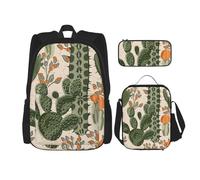 njkhbolk Green Cactus Print 3 In 1 Backpack Set With Lunch Bag And Pencil Case,Suitable Work,Picnic,Travel, Black, One Size