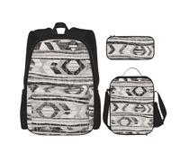 njkhbolk Grey Tribal Print 3 In 1 Backpack Set With Lunch Bag And Pencil Case,Suitable Work,Picnic,Travel, Black, One Size