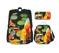 njkhbolk Japanese Pretty Koi Fish Print 3 In 1 Backpack Set With Lunch Bag And Pencil Case,Suitable Work,Picnic,Travel, Black, One Size