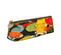 njkhbolk Japanese Pretty Koi Fish Print Triangle Leather Stationery Storage Bag,Zipper Pen Case for Pencils,Pens,Makeup