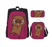 njkhbolk Jumping Boar Animation Print 3 In 1 Backpack Set With Lunch Bag And Pencil Case,Suitable Work,Picnic,Travel, Black, One Size