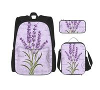 njkhbolk Lavender Stamp Print 3 In 1 Backpack Set With Lunch Bag And Pencil Case,Suitable Work,Picnic,Travel, Black, One Size