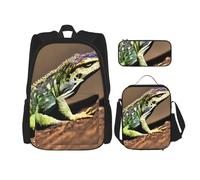 njkhbolk Lizard Hd Print 3 In 1 Backpack Set With Lunch Bag And Pencil Case,Suitable Work,Picnic,Travel, Black, One Size